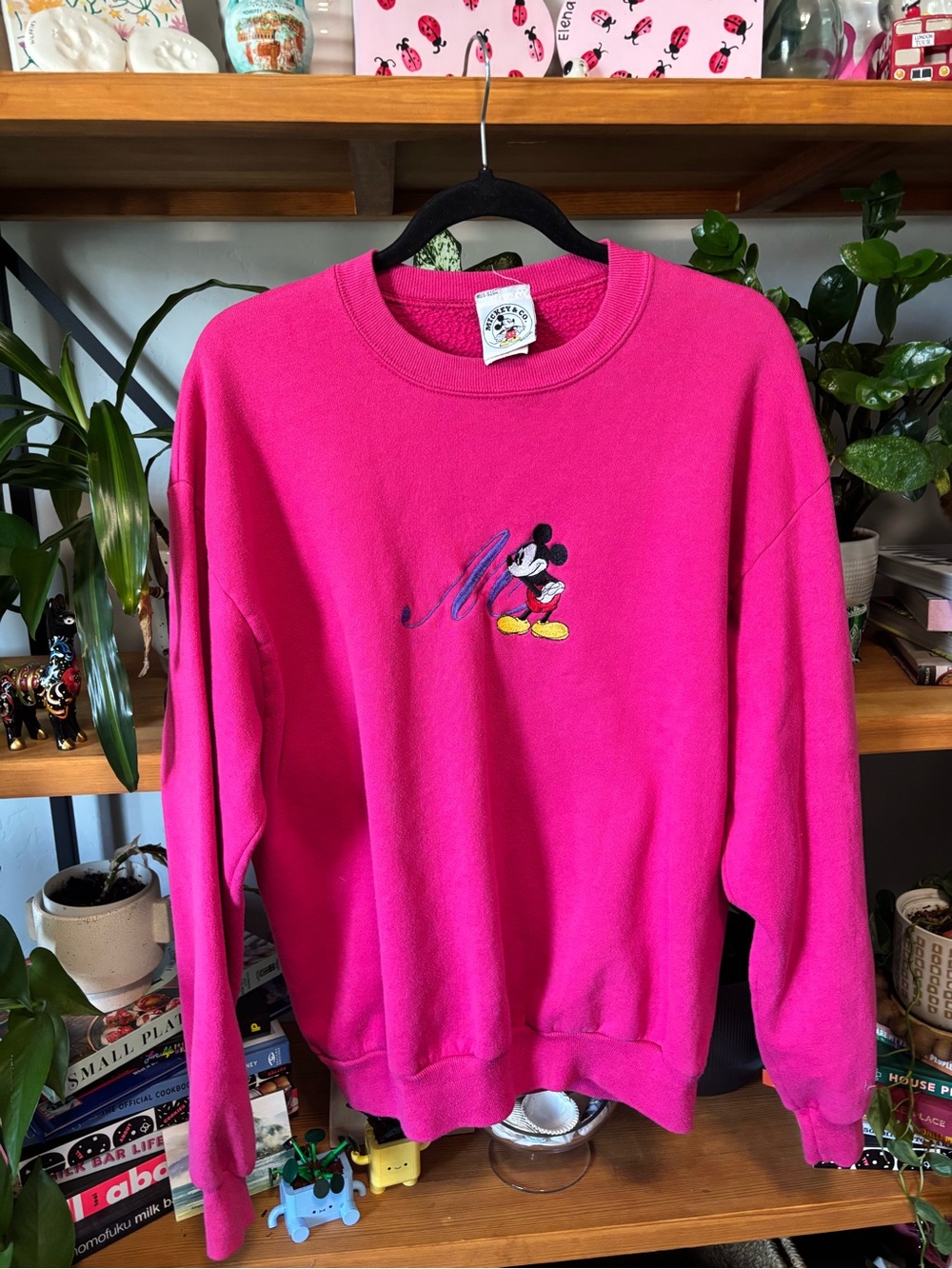 Vintage Mickey & Co Hot Pink Embroidered Sweatshirt | Large - Picture 1 of 6